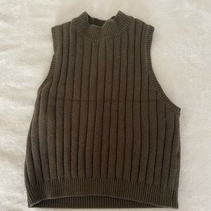 Dark green cropped mock turtleneck sweater vest